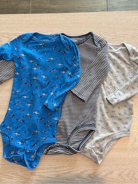 Simple Baby One-Piece Bodysuit Trio - Blue, Navy Stripe & Light Gray